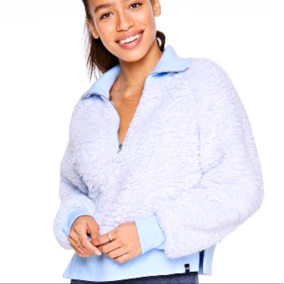 PINK Victoria's Secret Sweaters - Victoria’s Secret Pink Sherpa Quarter Zip: Morning Sky